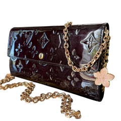 LOUIS VUITTON Aubergine Vernis Sarah Wallet with Chain/Bag Charm Louis Vuitton