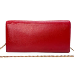 SAINT LAURENT Red Grained Glazed Leather Kate Clutch with Crossbody Chain Saint Laurent