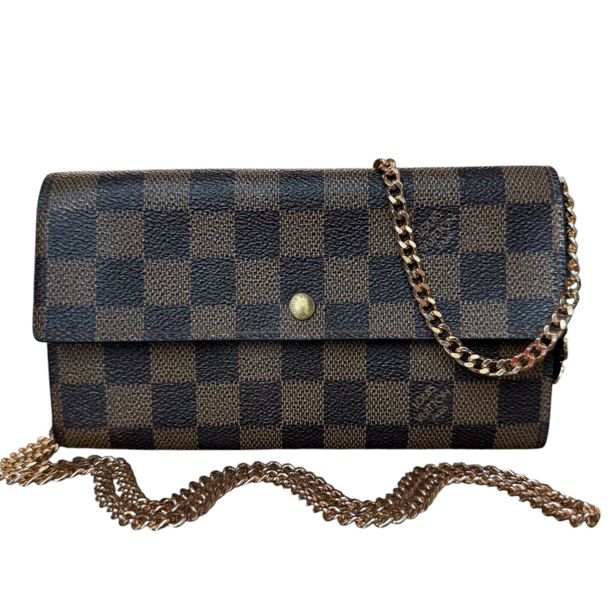 LOUIS VUITTON Damier Ebene Sarah Wallet with Chain/Charm Louis Vuitton