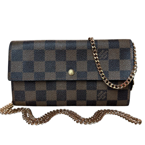 LOUIS VUITTON Damier Ebene Sarah Wallet with Chain/Charm Louis Vuitton