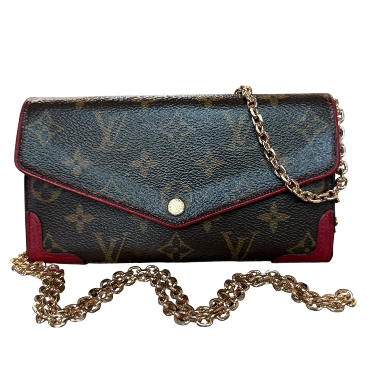 LOUIS VUITTON Red Monogram Retro Sarah Wallet with added Chain/Charm Louis Vuitton