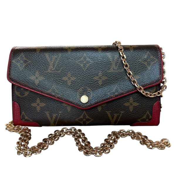 LOUIS VUITTON Red Monogram Retro Sarah Wallet with added Chain/Charm Louis Vuitton