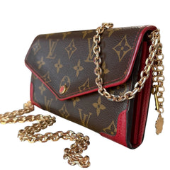 LOUIS VUITTON Red Monogram Retro Sarah Wallet with added Chain/Charm Louis Vuitton