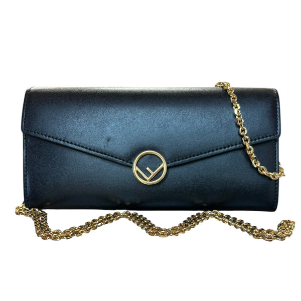 FENDI Black Grained Calfskin Leather Continental Wallet Fendi
