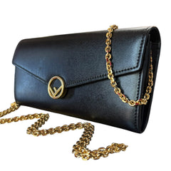FENDI Black Grained Calfskin Leather Continental Wallet Fendi