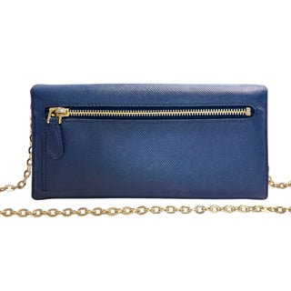 PRADA Blue Saffiano Leather Bow Wallet with added Chain Prada