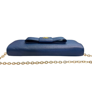 PRADA Blue Saffiano Leather Bow Wallet with added Chain Prada