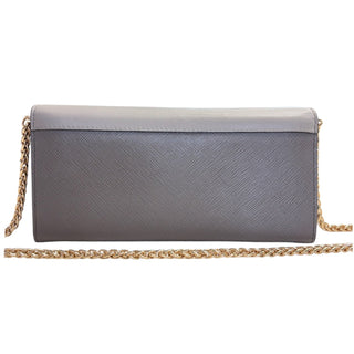PRADA Grey Saffiano Calfskin Leather Wallet with Chain Prada