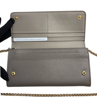 PRADA Grey Saffiano Calfskin Leather Wallet with Chain Prada