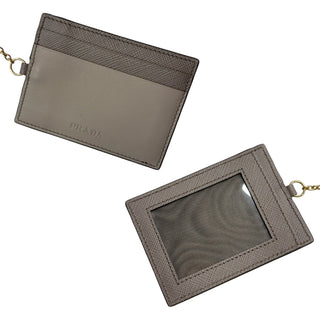 PRADA Grey Saffiano Calfskin Leather Wallet with Chain Prada