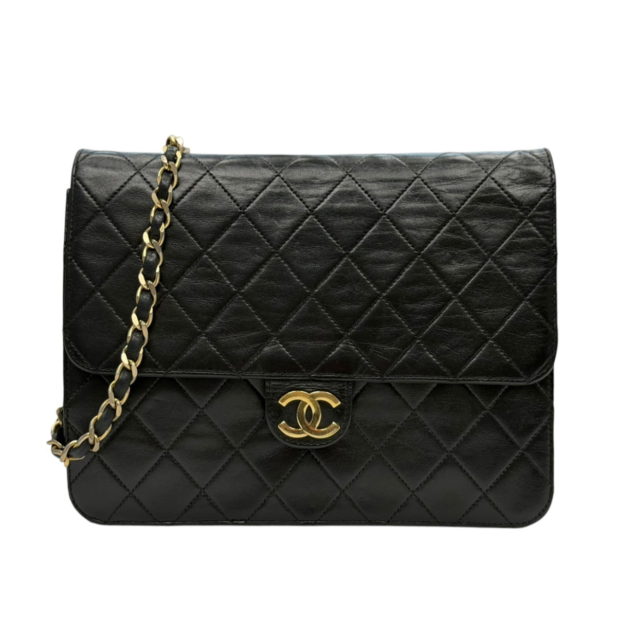 CHANEL Black Lambskin Classic Single Flap Chain Bag Chanel