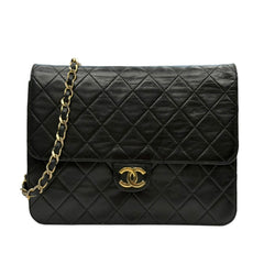 CHANEL Black Lambskin Classic Single Flap Chain Bag Chanel