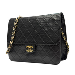 CHANEL Black Lambskin Classic Single Flap Chain Bag Chanel