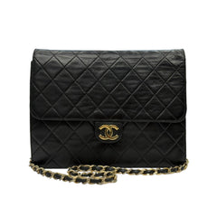 CHANEL Black Lambskin Classic Single Flap Chain Bag Chanel