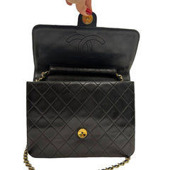 CHANEL Black Lambskin Classic Single Flap Chain Bag Chanel