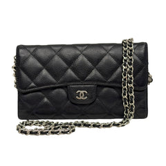CHANEL Black Caviar Leather SHW Classic Flap Wallet Chanel