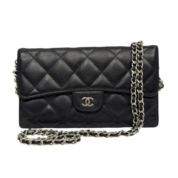 CHANEL Black Caviar Leather SHW Classic Flap Wallet Chanel