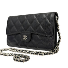 CHANEL Black Caviar Leather SHW Classic Flap Wallet Chanel