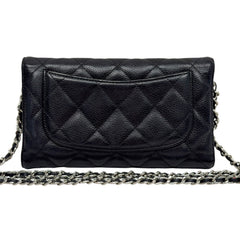 CHANEL Black Caviar Leather SHW Classic Flap Wallet Chanel