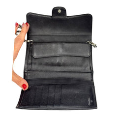 CHANEL Black Caviar Leather SHW Classic Flap Wallet Chanel