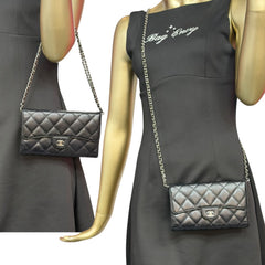 CHANEL Black Caviar Leather SHW Classic Flap Wallet Chanel
