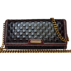 CELINE Brown Patent and Croc Embossed Leather Triomphe Long Wallet with Chain Celine