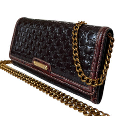 CELINE Brown Patent and Croc Embossed Leather Triomphe Long Wallet with Chain Celine