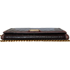 CELINE Brown Patent and Croc Embossed Leather Triomphe Long Wallet with Chain Celine