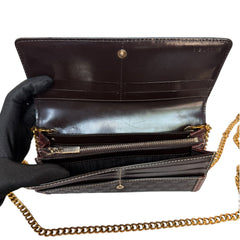 CELINE Brown Patent and Croc Embossed Leather Triomphe Long Wallet with Chain Celine