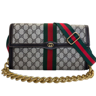 GUCCI Large Brown Ophidia Clutch with Strap & Chain Gucci