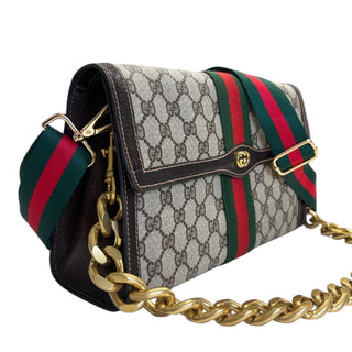 GUCCI Large Brown Ophidia Clutch with Strap & Chain Gucci