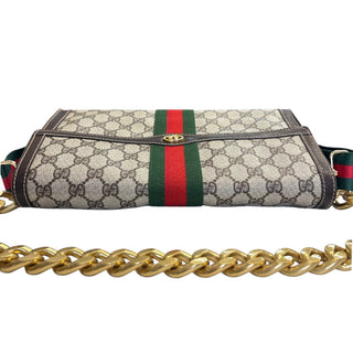 GUCCI Large Brown Ophidia Clutch with Strap & Chain Gucci