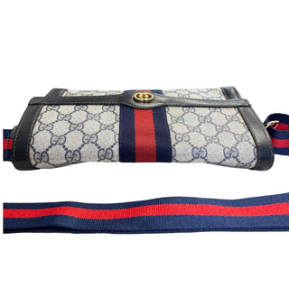 GUCCI Medium Navy Coated Canvas Ophidia Clutch with added Strap/Chain Gucci