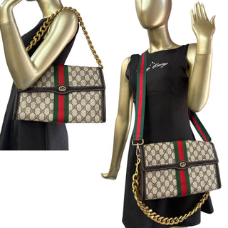 GUCCI Large Brown Ophidia Clutch with Strap & Chain Gucci