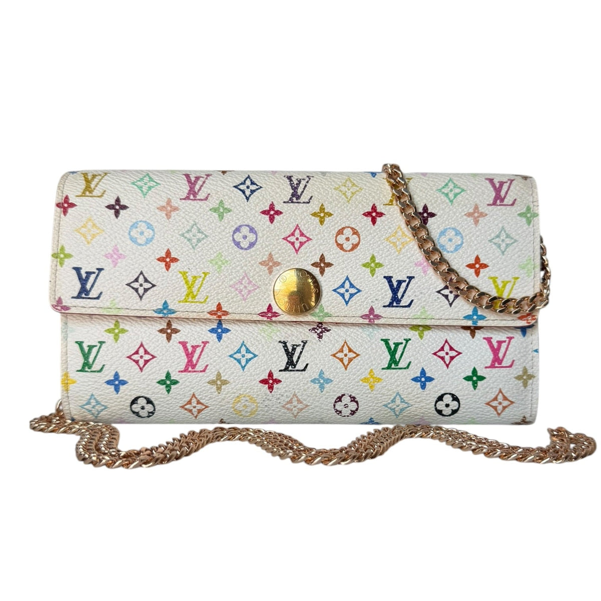 LOUIS VUITTON White Multicolor Monogram Sarah Wallet on Chain Louis Vuitton