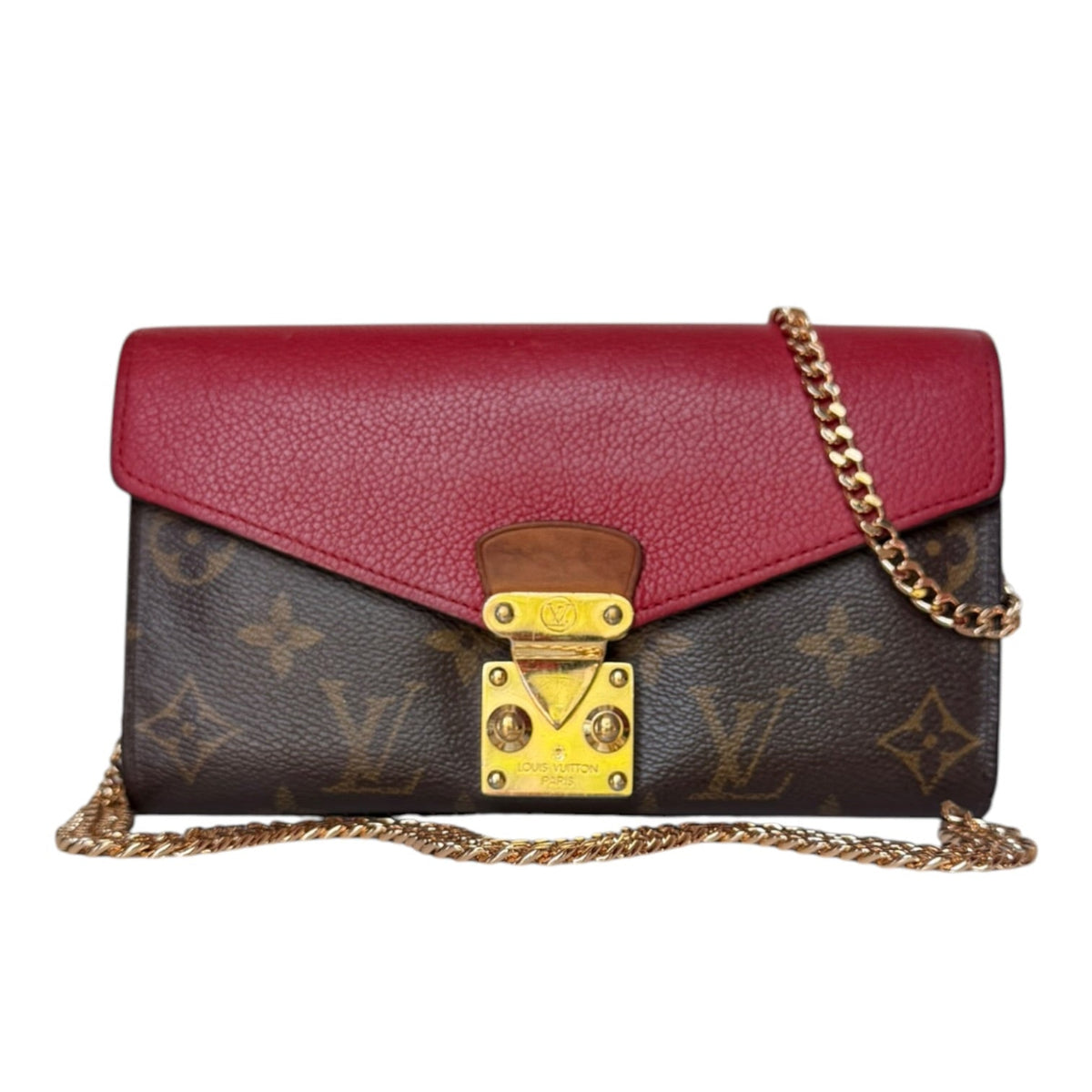 LOUIS VUITTON Red Monogram Portefeuille Pallas Wallet with Chain Louis Vuitton