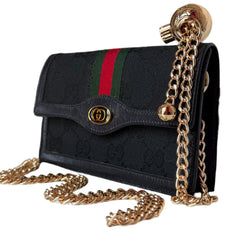 GUCCI Black Canvas Mini Ophidia Clutch with added Chain Gucci