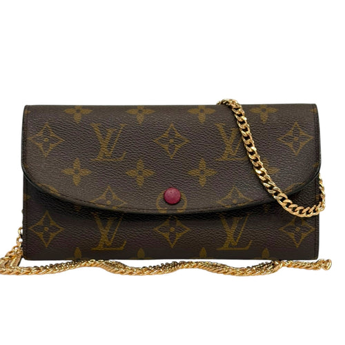 LOUIS VUITTON Monogram/Rasberry Emilie Wallet with Added Chain Louis Vuitton