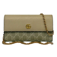 GUCCI Ivory Leather/Coated Canvas GG Supreme Marmont Wallet with added Chain Gucci