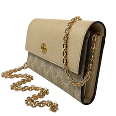 GUCCI Ivory Leather/Coated Canvas GG Supreme Marmont Wallet with added Chain Gucci