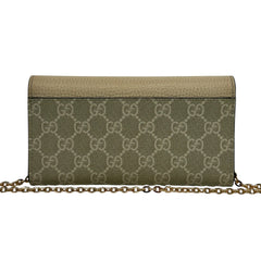 GUCCI Ivory Leather/Coated Canvas GG Supreme Marmont Wallet with added Chain Gucci
