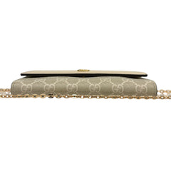 GUCCI Ivory Leather/Coated Canvas GG Supreme Marmont Wallet with added Chain Gucci