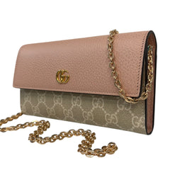 GUCCI Pink Leather/Coated Canvas GG Supreme Marmont Wallet with added Chain Gucci