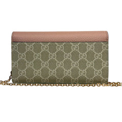 GUCCI Pink Leather/Coated Canvas GG Supreme Marmont Wallet with added Chain Gucci