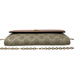 GUCCI Pink Leather/Coated Canvas GG Supreme Marmont Wallet with added Chain Gucci