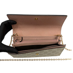 GUCCI Pink Leather/Coated Canvas GG Supreme Marmont Wallet with added Chain Gucci