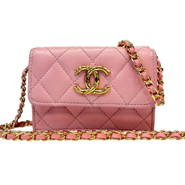 RARE CHANEL Pink Caviar GHW CC Quilt Logo Compact Wallet Chanel