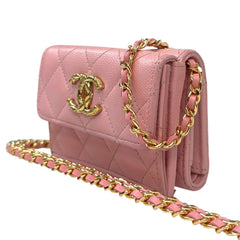 RARE CHANEL Pink Caviar GHW CC Quilt Logo Compact Wallet Chanel