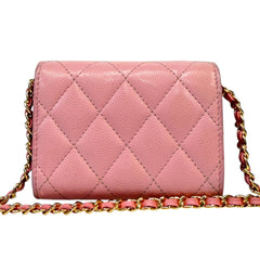 RARE CHANEL Pink Caviar GHW CC Quilt Logo Compact Wallet Chanel