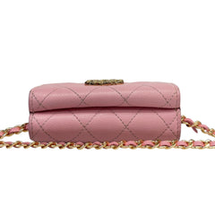 RARE CHANEL Pink Caviar GHW CC Quilt Logo Compact Wallet Chanel